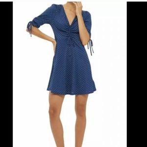 Topshop Ruched 3/4 Sleeve Polka Dot Dress